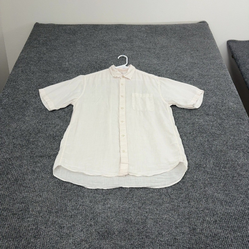 Unbranded Shirt Mens S Cream Hemp Short Sleeve Button Down Minimalist Summer